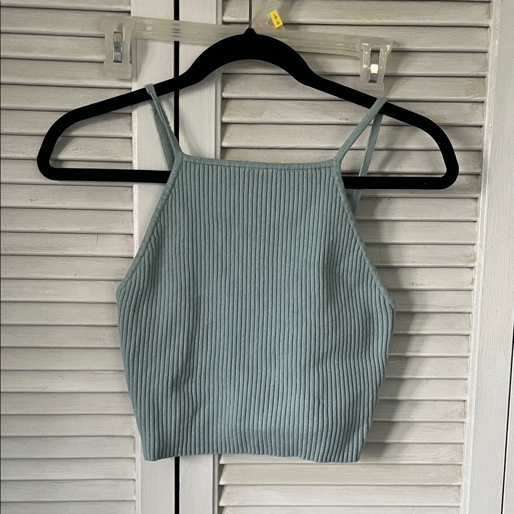 Forever 21 Ribbed Square-Neck Crop Cami in Sage Green